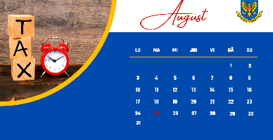 Calendarul fiscal al contribuabilului pentru luna august 2026